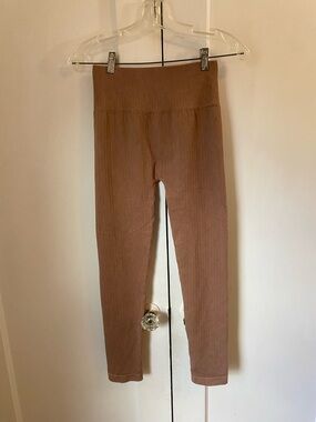 avocado Ribbed Brown/Tan High-Waist Leggings